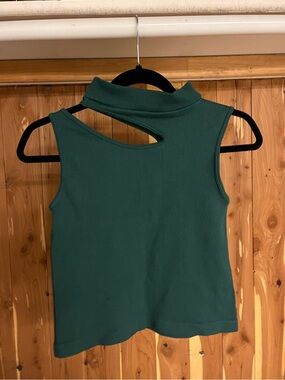 Mock Neck Cutout Ribbed Tank Top in Deep Teal